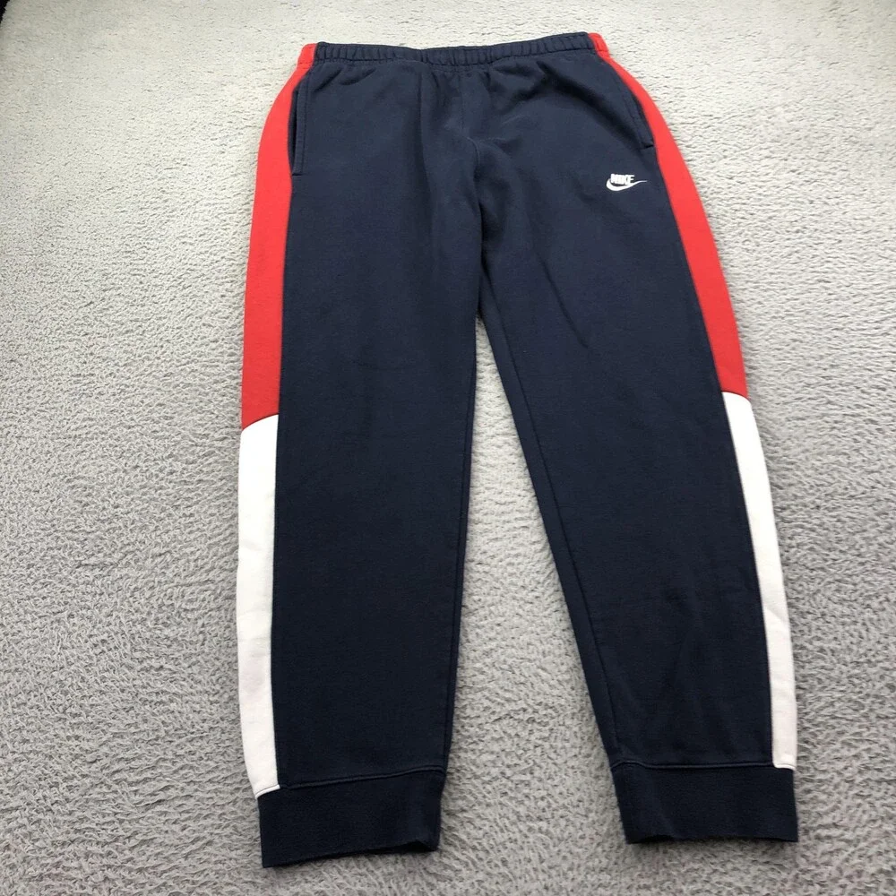Nike Sweatpants Mens Large Blue Fleece Joggers Elastic Waist Pockets Colorblock
